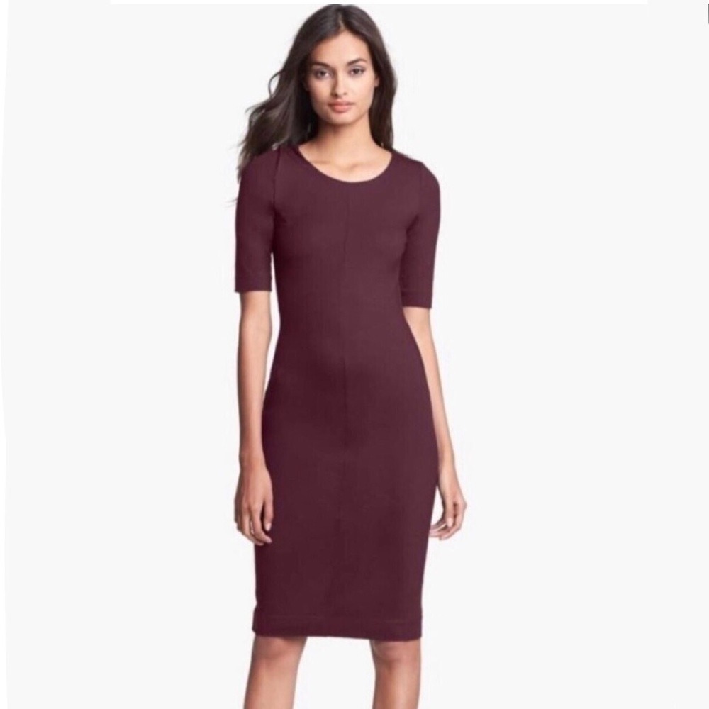 Diane von Furstenberg DVF Burgundy Sheath Dress Elbow‎ Sleeve XS Plum Scoop Neck